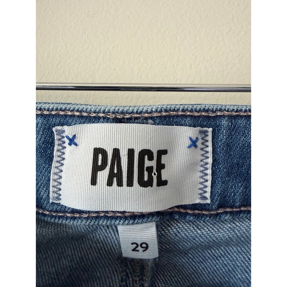 PAIGE Claudine High Rise Ankle Flare Jeans Medium Blue Raw Hem Size 29 - Picture 3 of 13